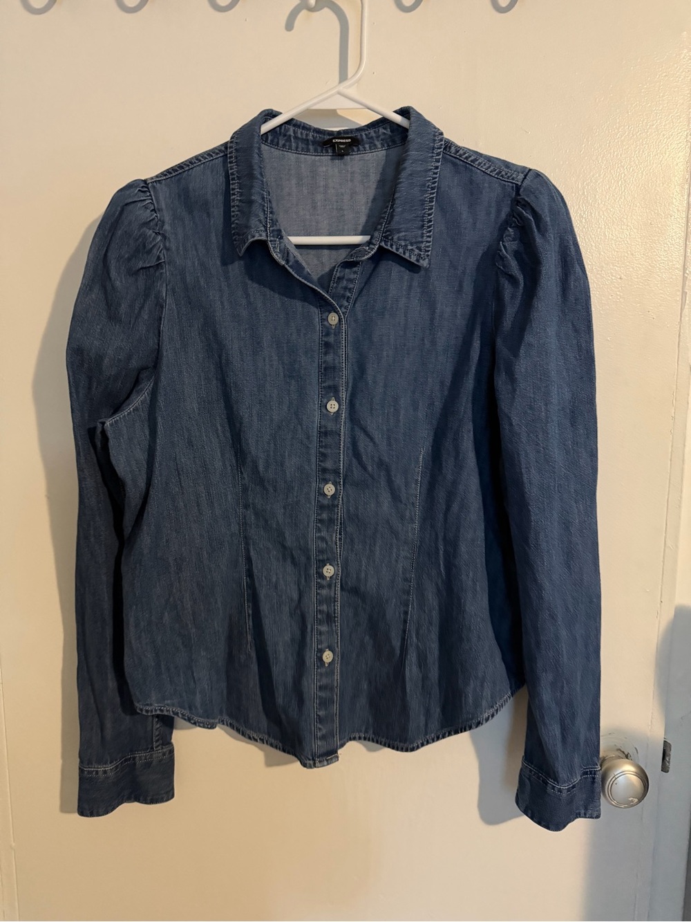 Express Women's Denim Button-Down Shirt - Blue
